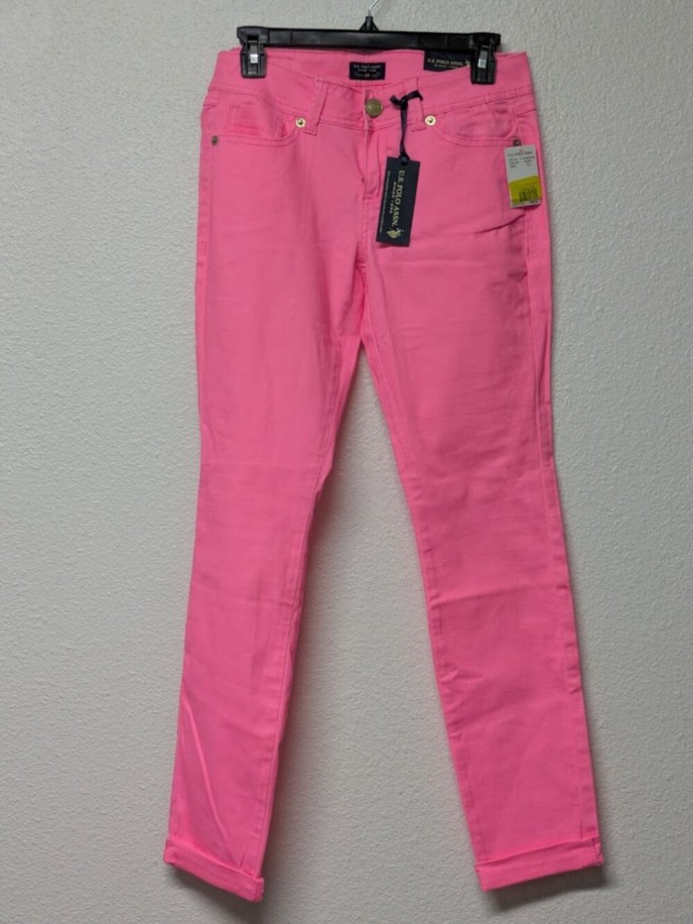U.S. POLO ASSN. Women's Neon Pink Five-Pocket Folded Hem Skinny Jeans - 5/6